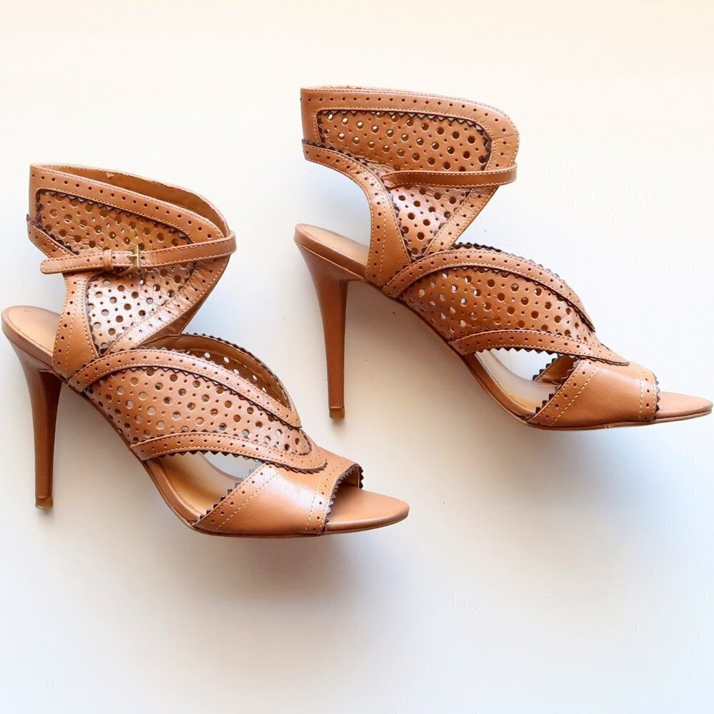 Nine West Tan Perforated Leather High Heel Sandals